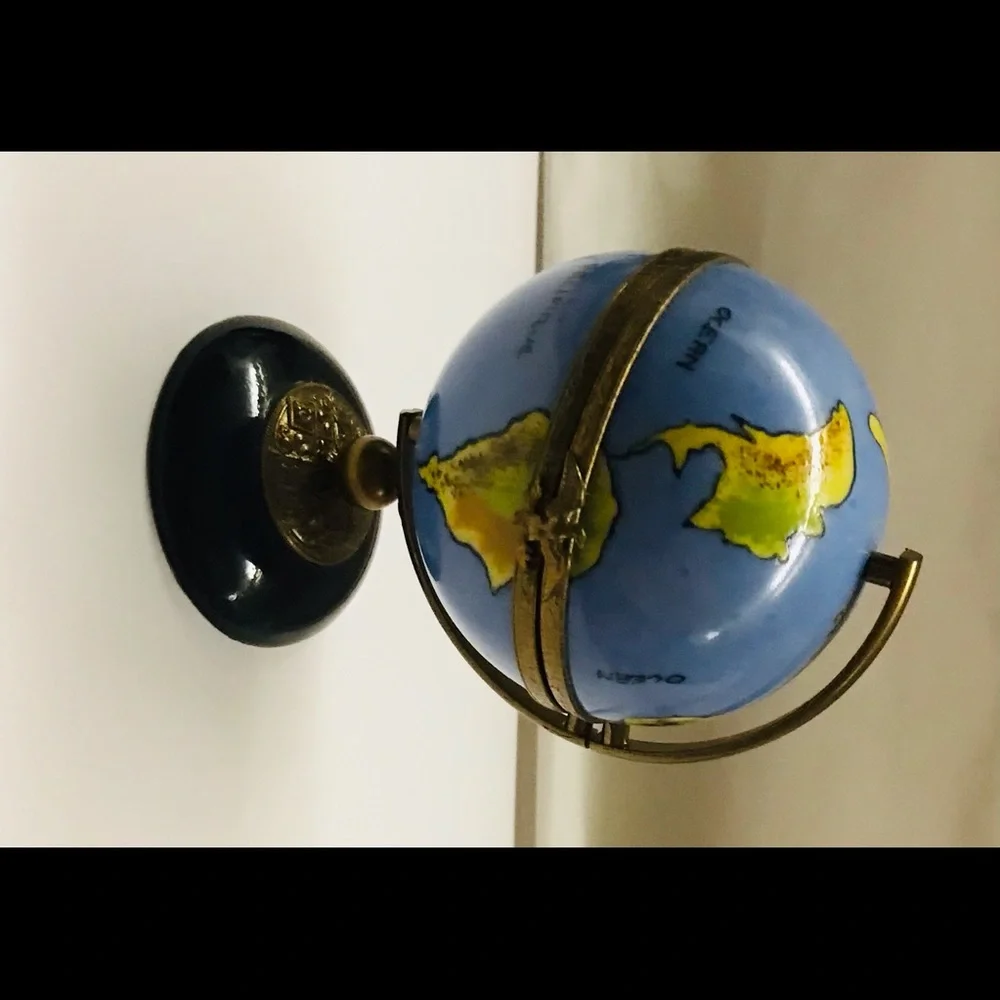 Limoges World Globe on Stand Gold Plated Hand Crafted Signed HF Original…